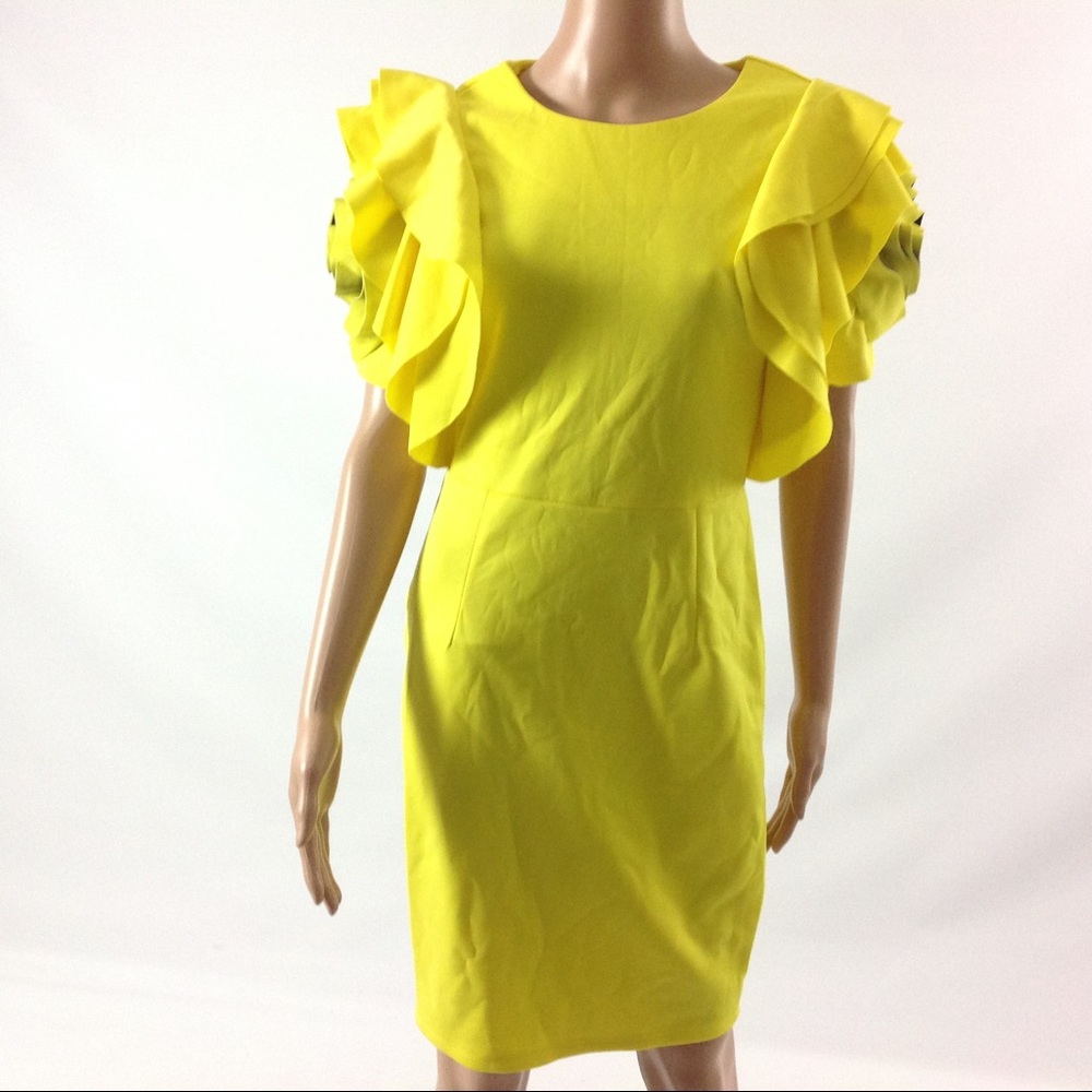 Yellow Ruffle Sleeve Mini Dress - Picture 2 of 7